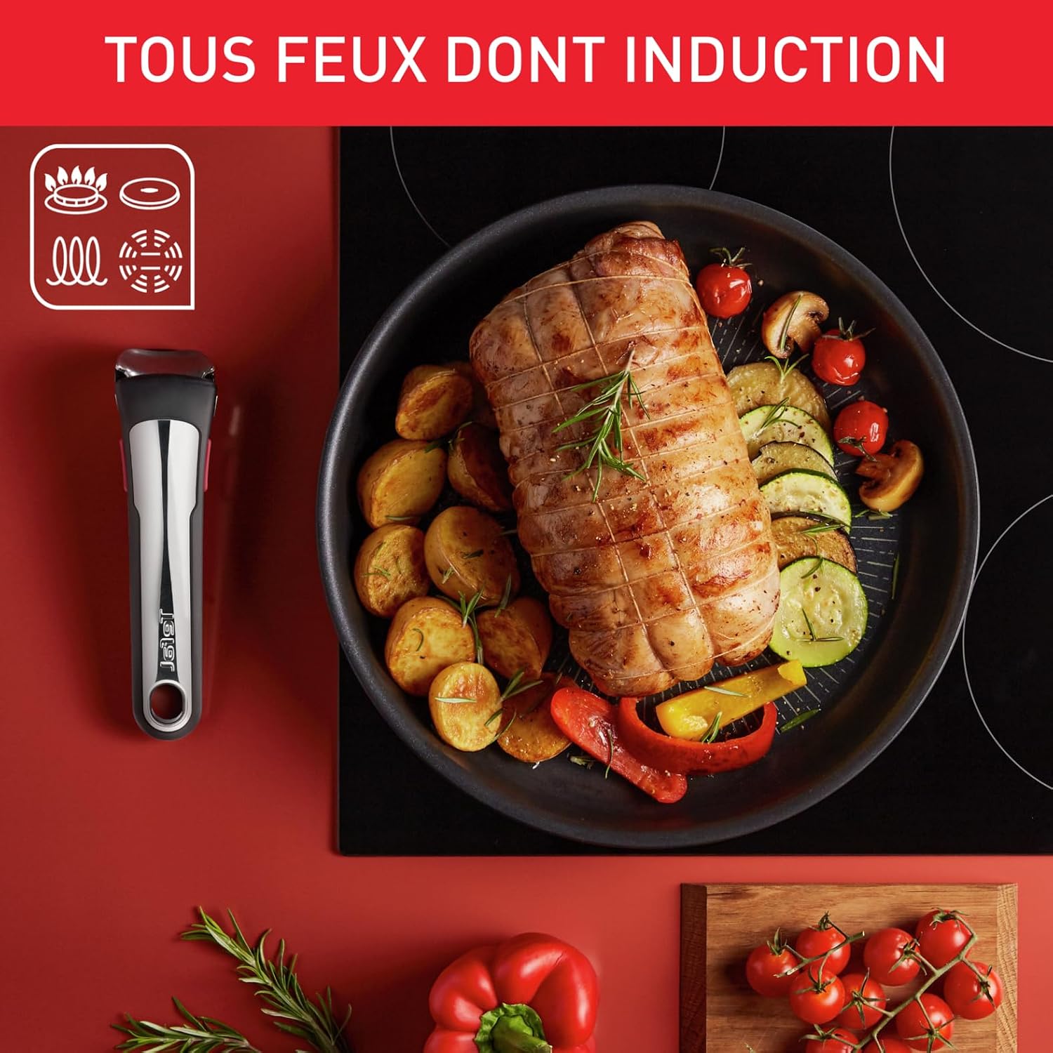 Detalle de Tefal Ingenio Unlimited: Lot de 2 poêles 22/26 cm avec poignée amovible, induction, réacteur antiadhésif et empilable