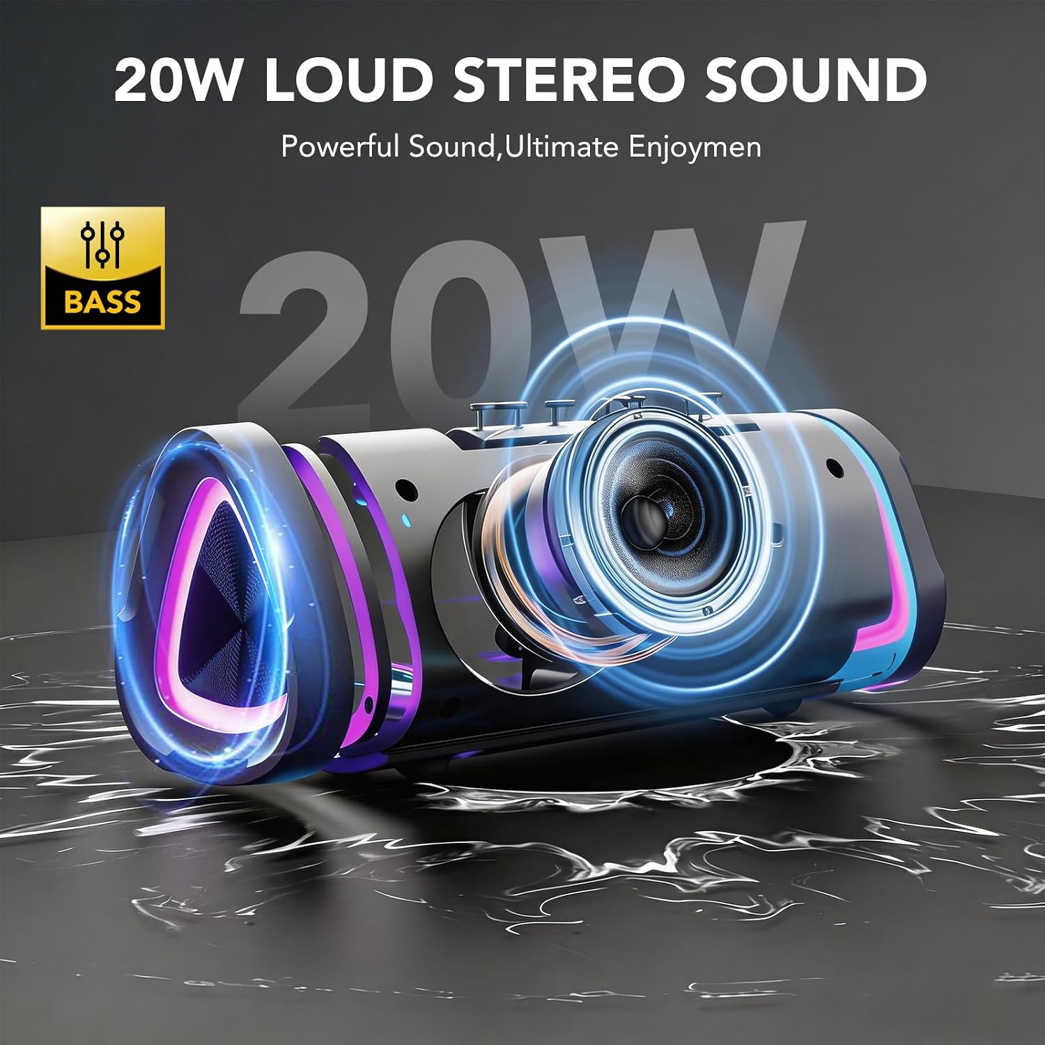 Detalle de aowoka Enceinte Bluetooth portable étanche IPX7 avec écran et éclairage LED RGB