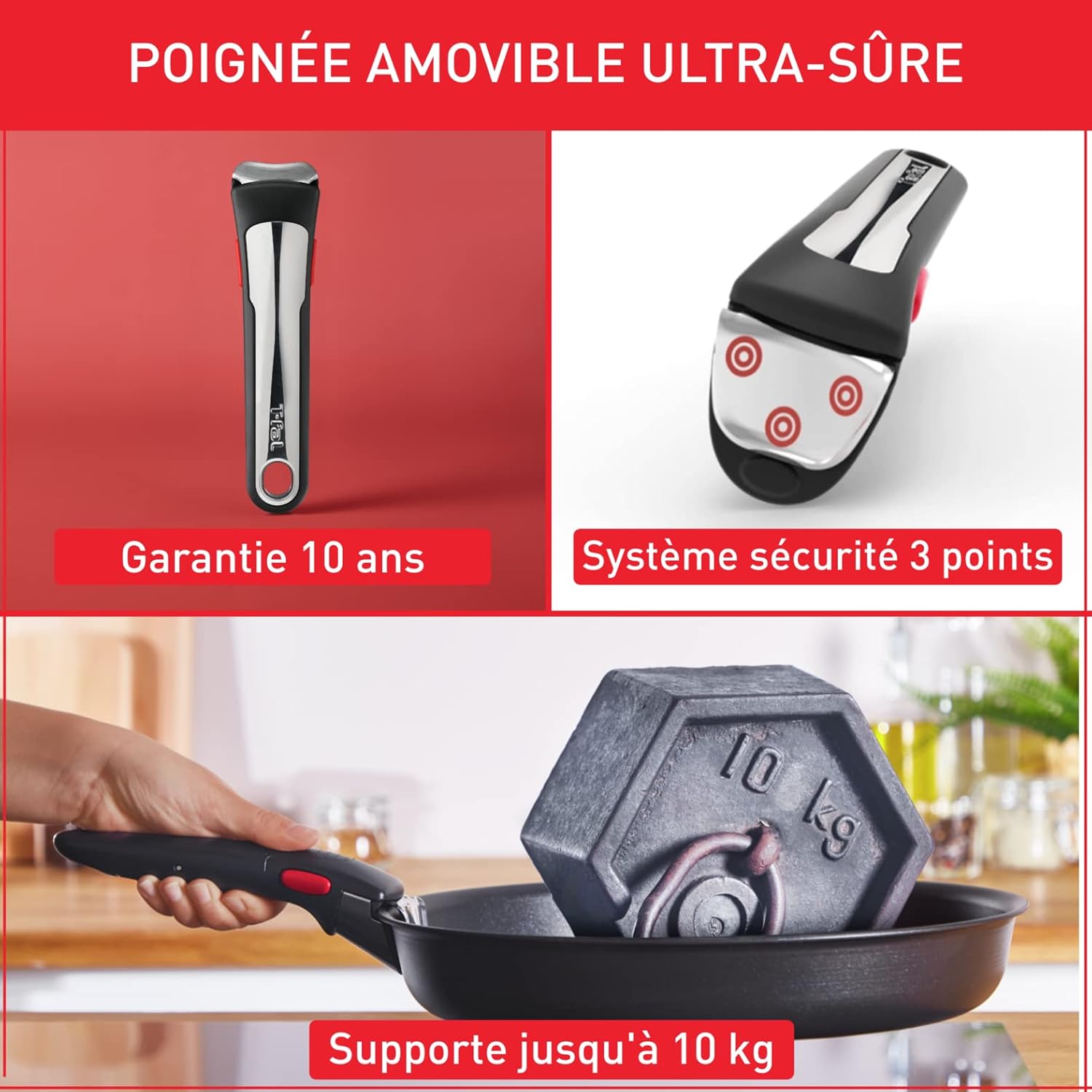 Detalle de Tefal Ingenio Unlimited: Lot de 2 poêles 22/26 cm avec poignée amovible, induction, réacteur antiadhésif et empilable