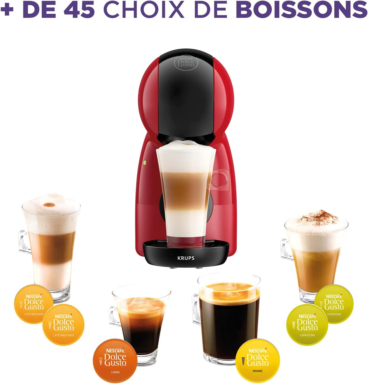 Detalle de Nescafé Dolce Gusto Krups Piccolo XS Rouge KP1A3510 : machine à capsules compacte (15 bars) pour boissons froides ou chaudes