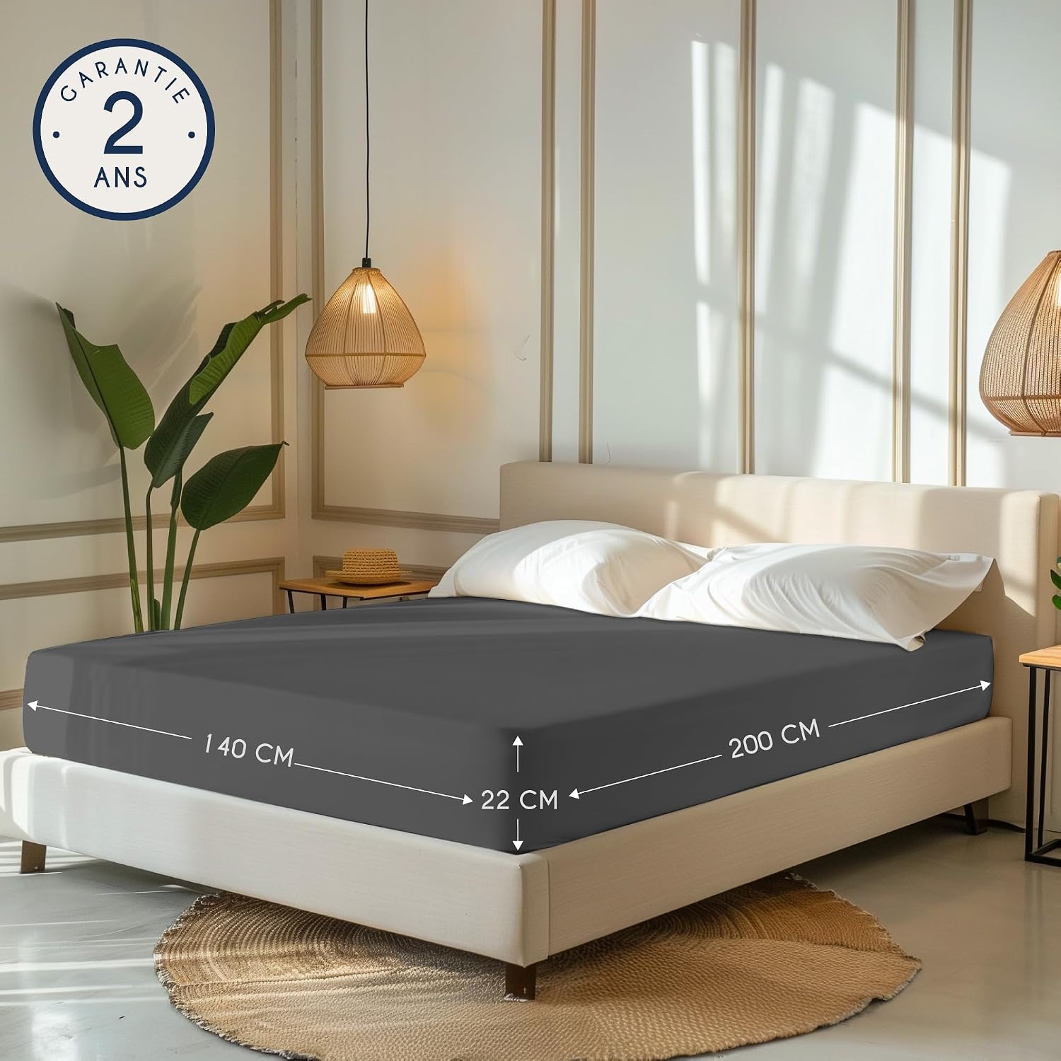 Detalle de Dreamzie Drap-Housse 140x190/200 - Anthracite, 100% Jersey coton certifié Oeko Tex
