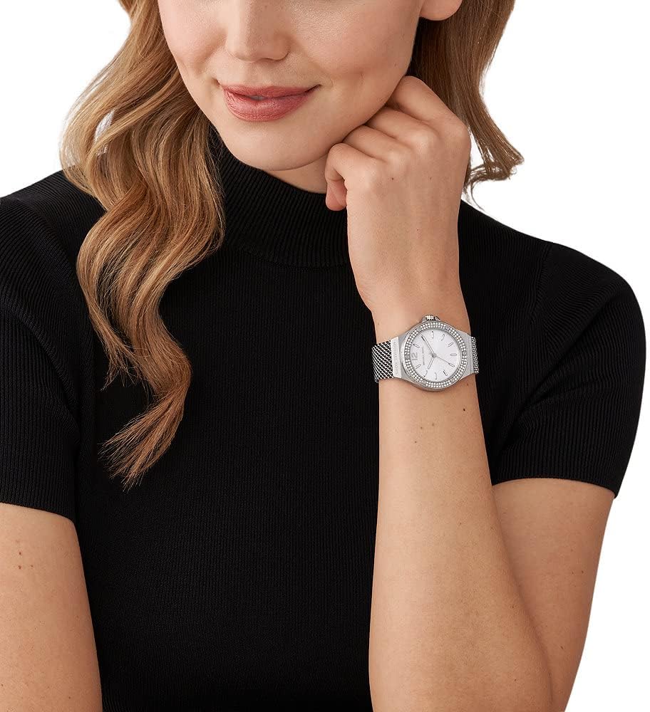 Detalle 2 de Michael Kors Lennox pour Femme : montre à quartz trois aiguilles en acier inoxydable argenté