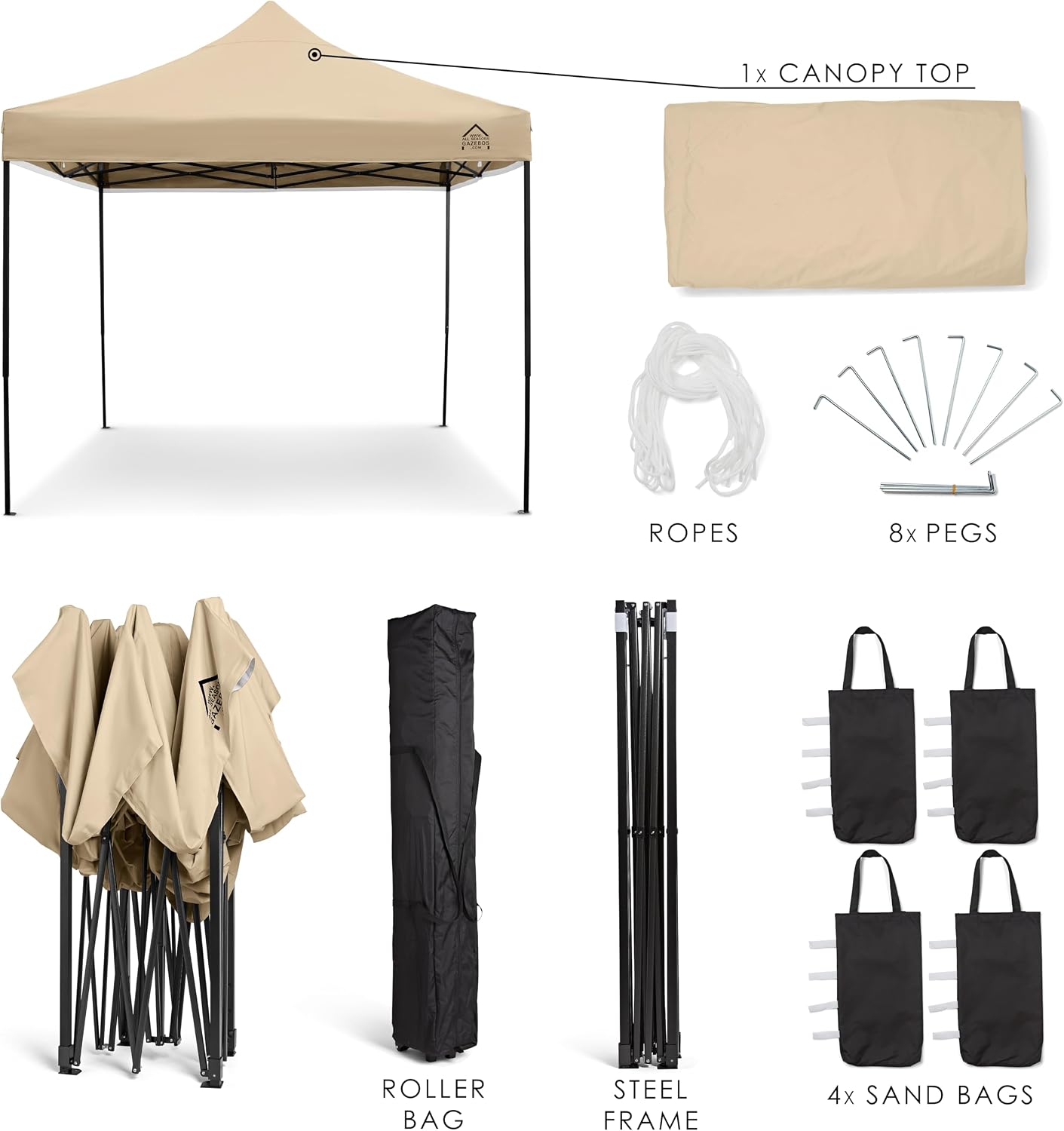 Detalle de All Seasons Gazebos Tonnelle Pliante 3x3m — Beige, tout en matériau robuste et étanche