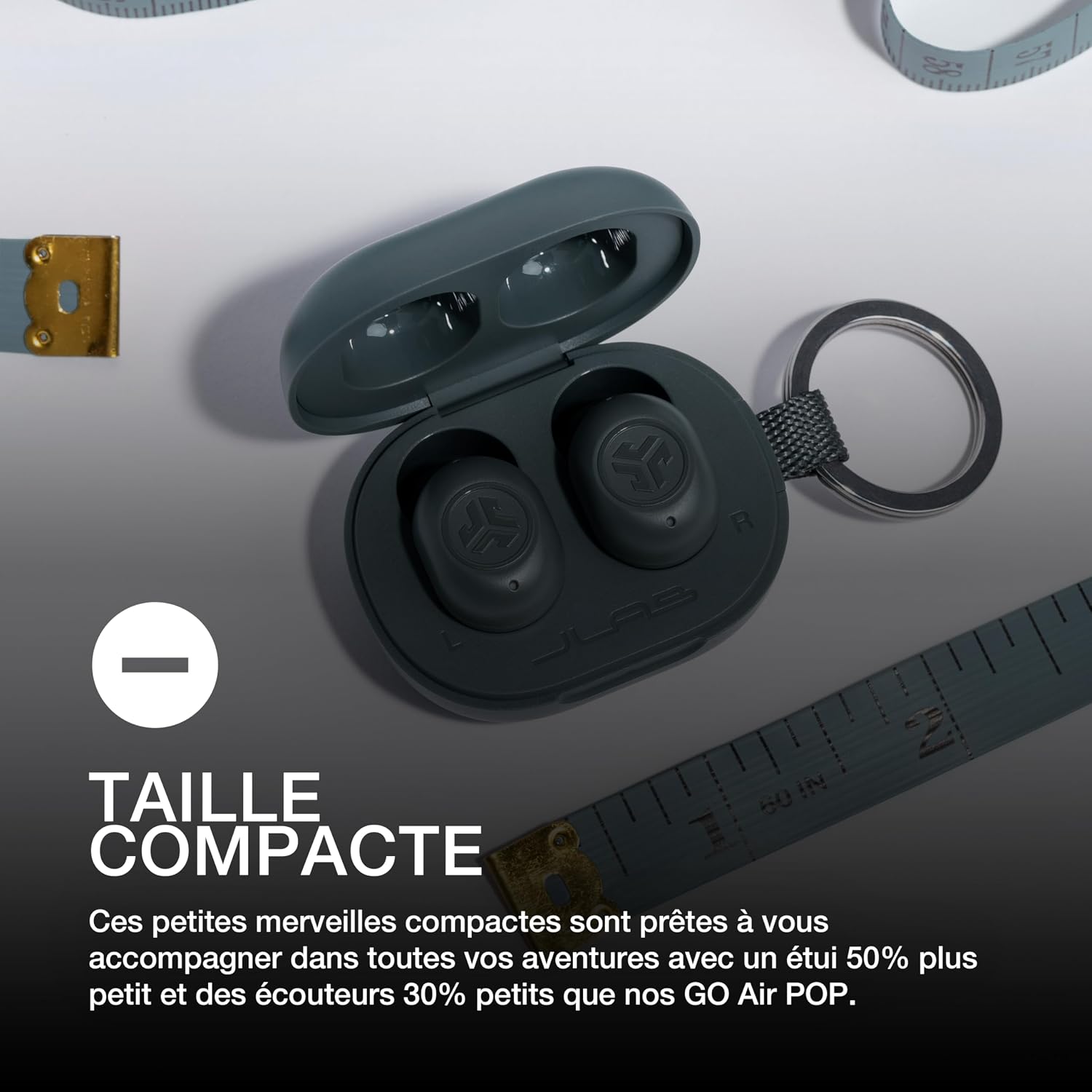 Detalle 2 de JLab JBuds Mini : écouteurs Bluetooth sans fil compacts, micro et boîtier USB, jusqu’à 20+ h d’autonomie (Menthe)