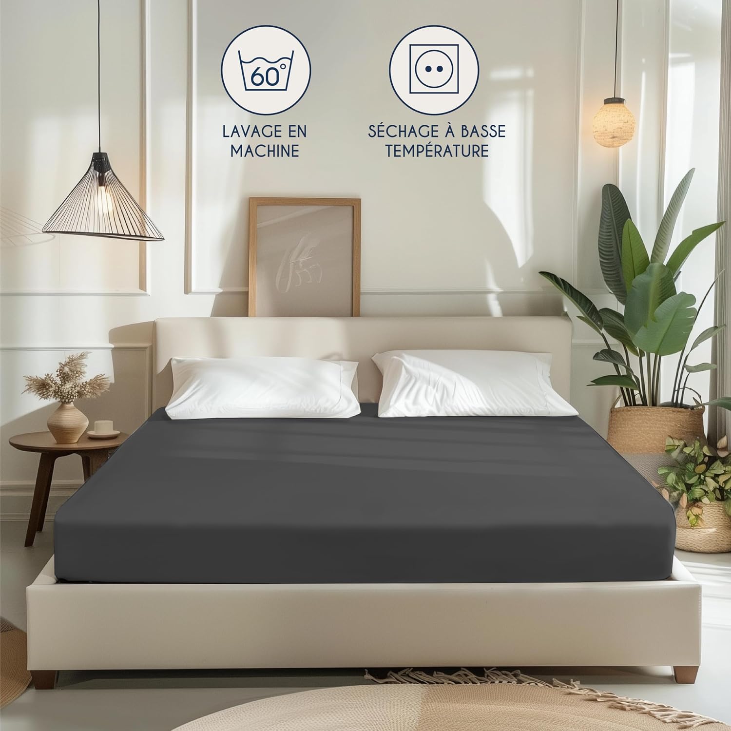 Detalle de Dreamzie Drap-Housse 140x190/200 - Anthracite, 100% Jersey coton certifié Oeko Tex