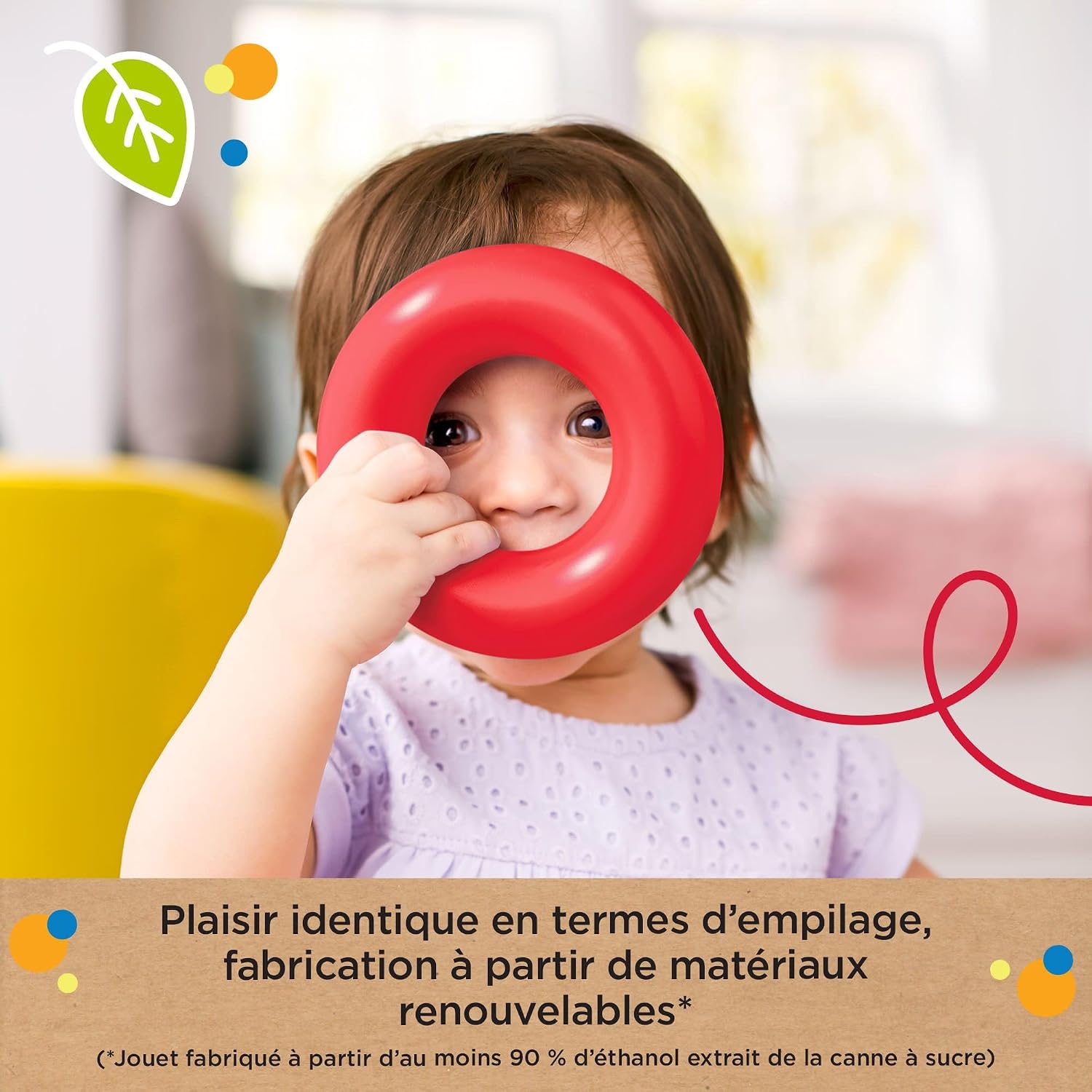 Detalle de Fisher-Price HPY92 Jouet culbuto à empiler pyramide arc-en-ciel avec 5 anneaux colorés