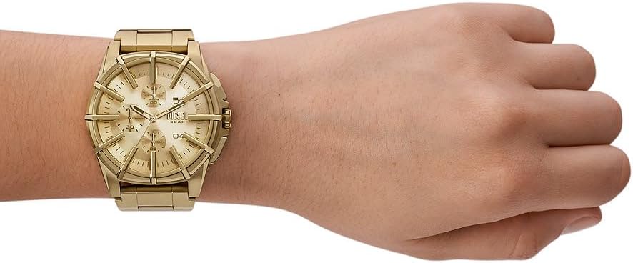 Detalle 2 de Montre Diesel Double Up pour homme – boîtier 44 mm, bracelet acier doré, chronographe quartz