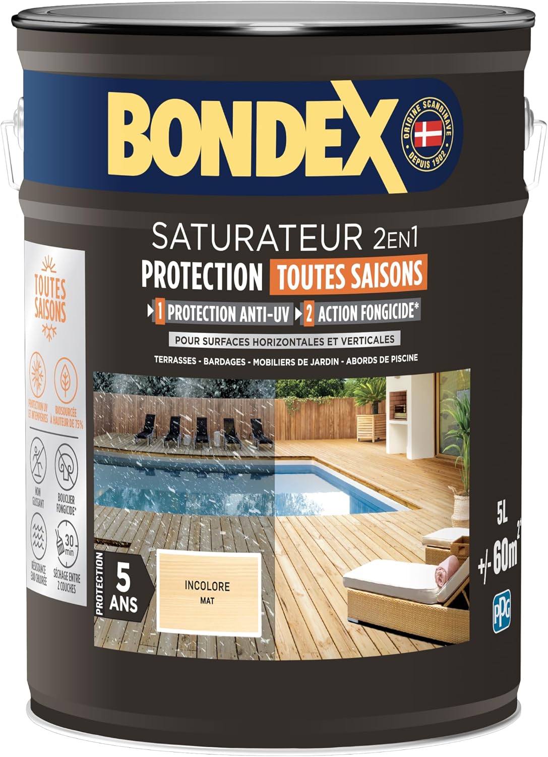 Detalle de BONDEX Saturateur Terrasse Bois Intérieur & Extérieur – Incolore, 5L