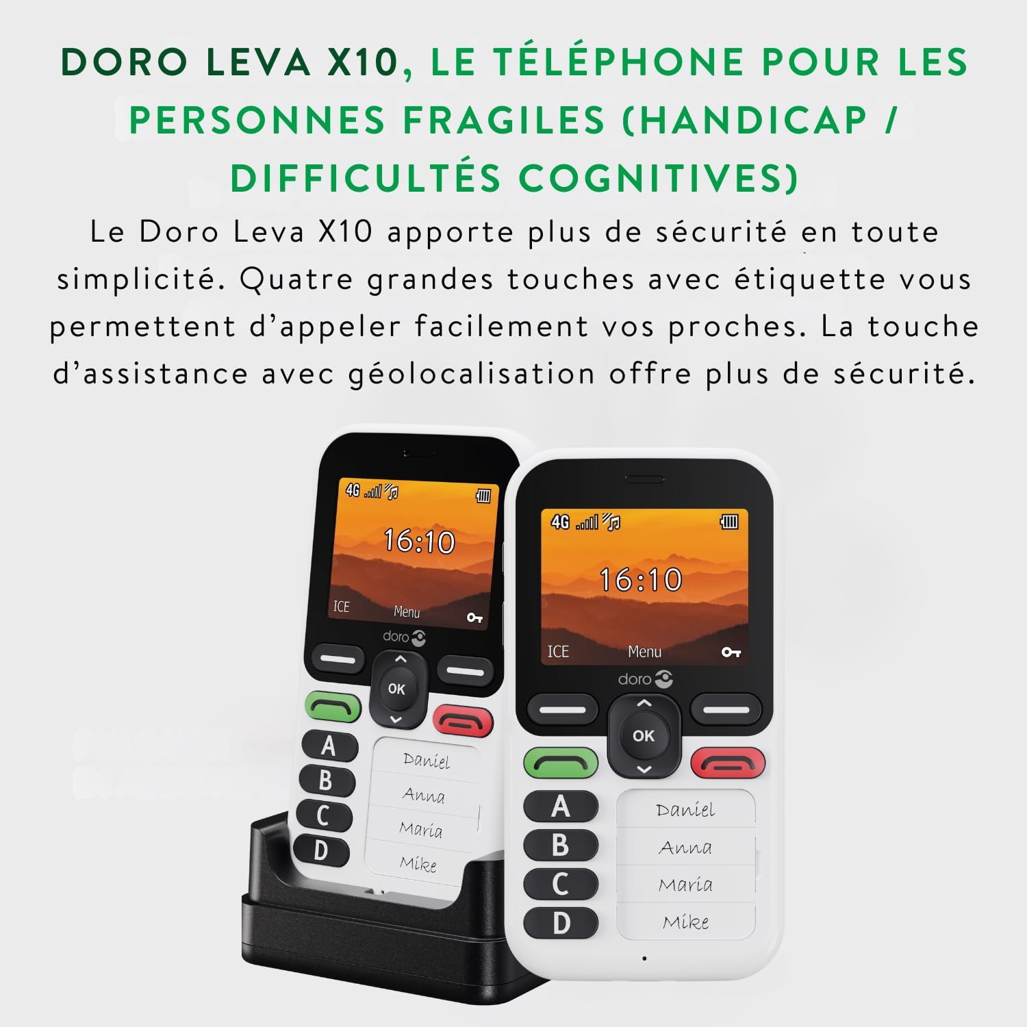 Detalle de Doro Leva X10 – Téléphone portable senior 4G débloqué avec touche d’assistance et SMS