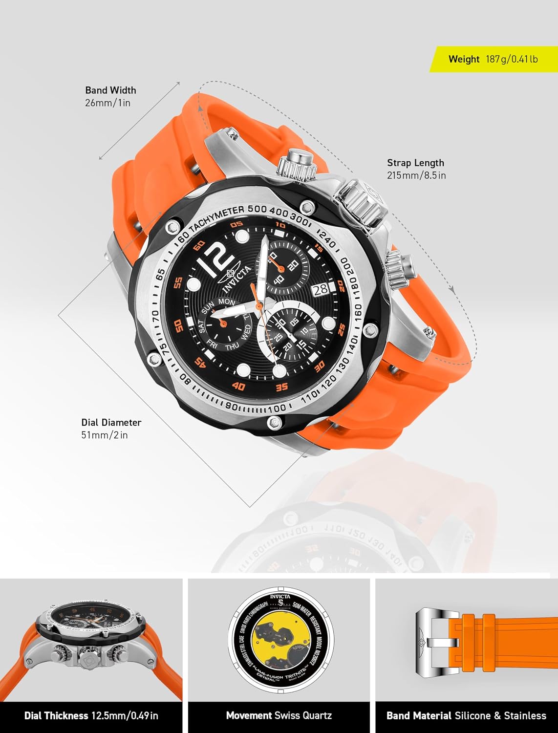 Detalle de Invicta Speedway 51mm Quartz acier