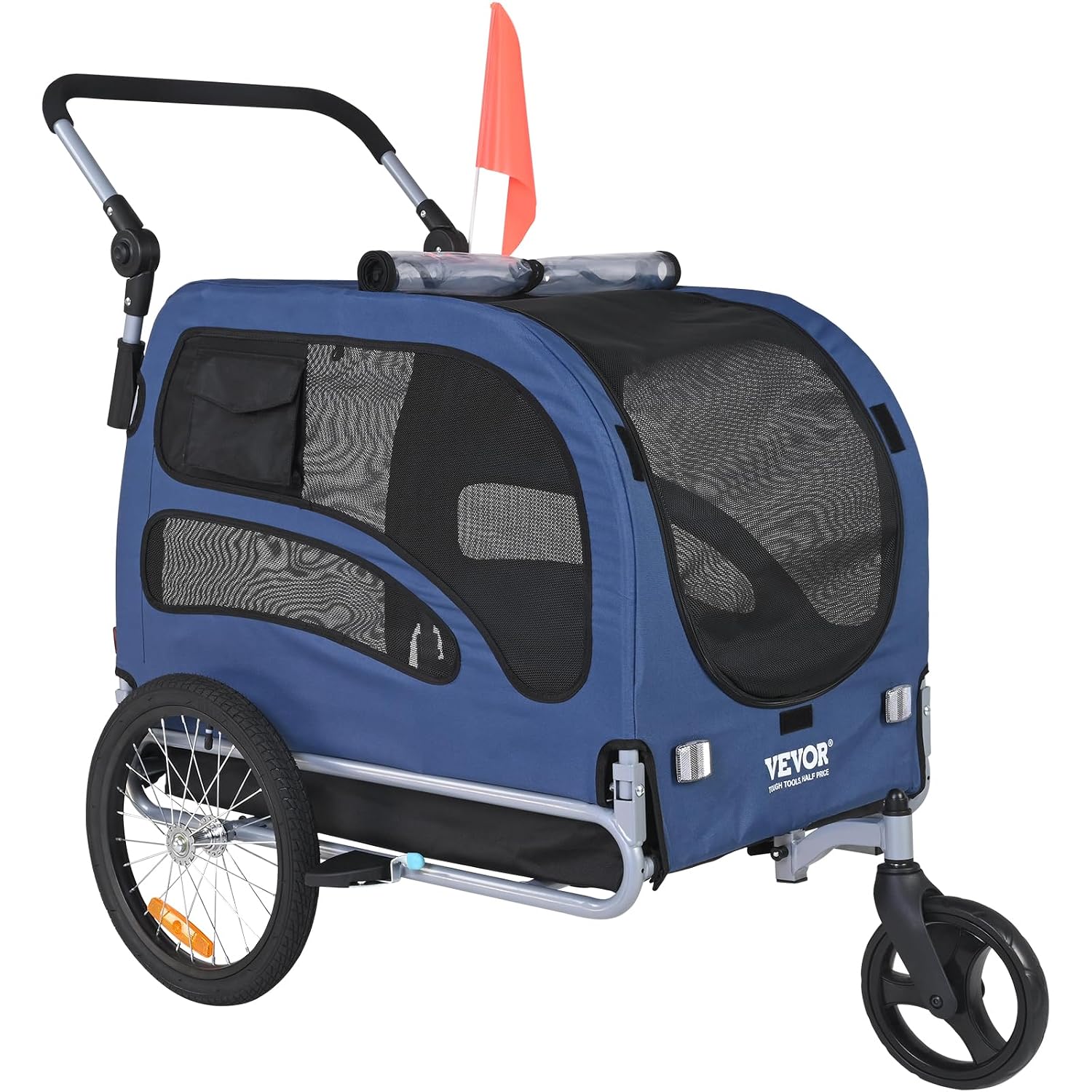 Detalle de VEVOR Remorque de Vélo Chien Pliable 45 kg – 2 en 1 Poussette d'Animaux, Cadre Fer Forgé et Roues à Dégagement Rapide