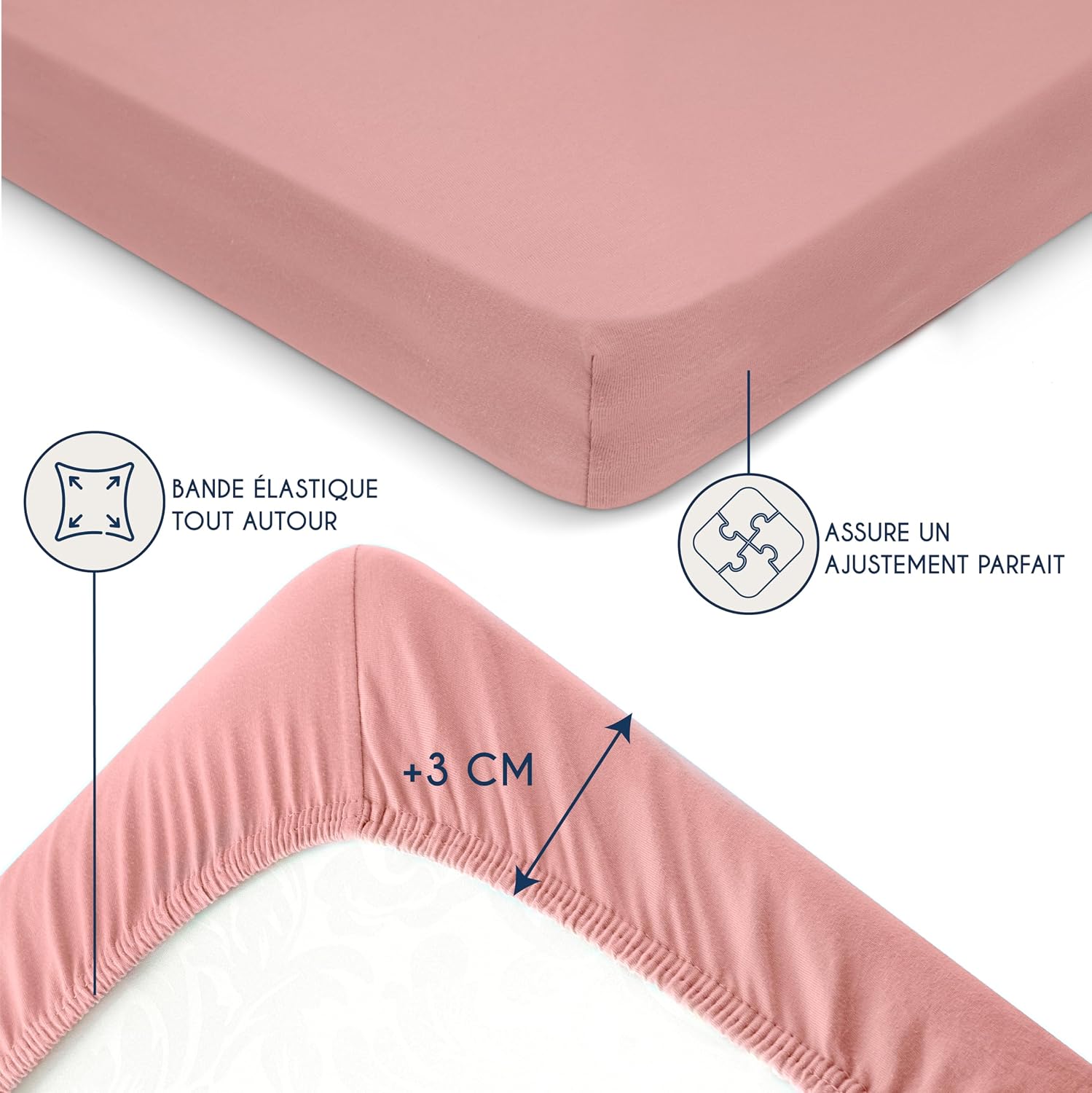 Detalle de Dreamzie Drap Housse 90x190/200 – Jersey coton 100% certifié Oeko-Tex – Rose