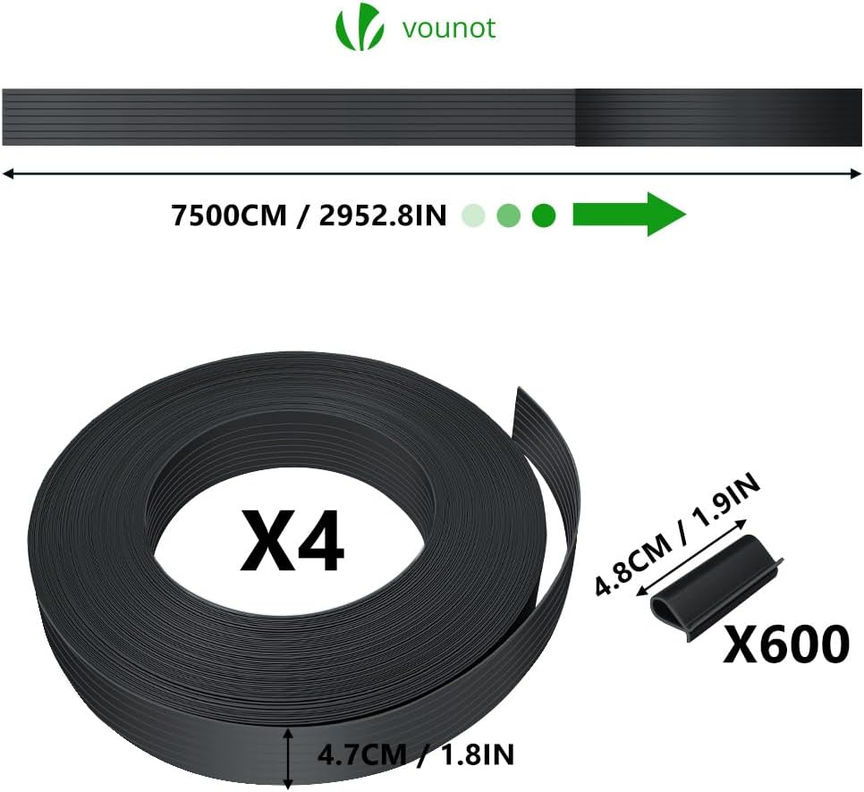 Detalle de Kit de lamelles occultantes PVC VOUNOT 300 m × 4,7 cm — 4 rouleaux et 600 clips