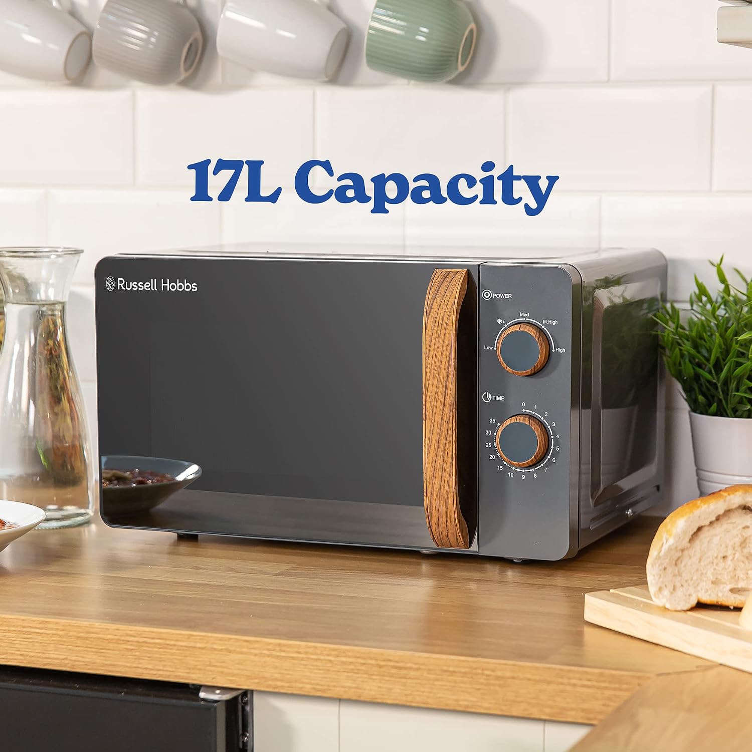 Detalle de Russell Hobbs RHMM713G Micro-ondes compact 700 W – style scandinave et finition bois