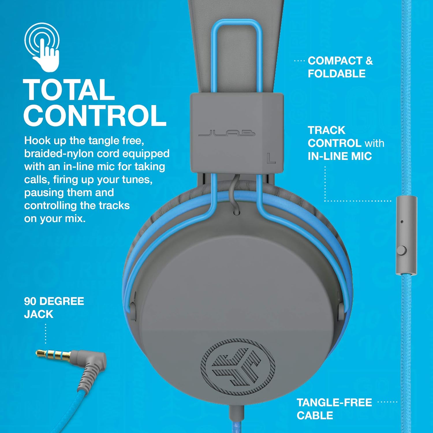 Detalle de JLab JBuddies Studio : casque audio enfant avec fil, limiteur de volume et micro (bleu)