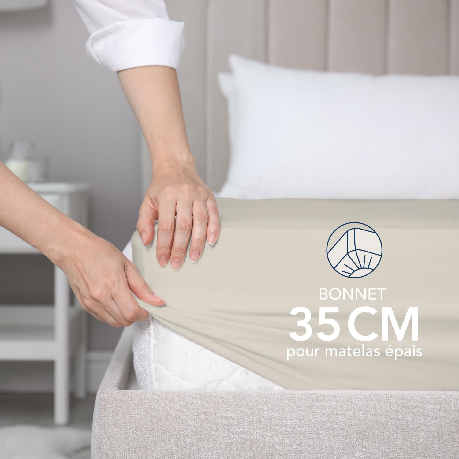 Thumbnail 1 de Dreamzie Drap Housse 160 x 200 35 cm Beige