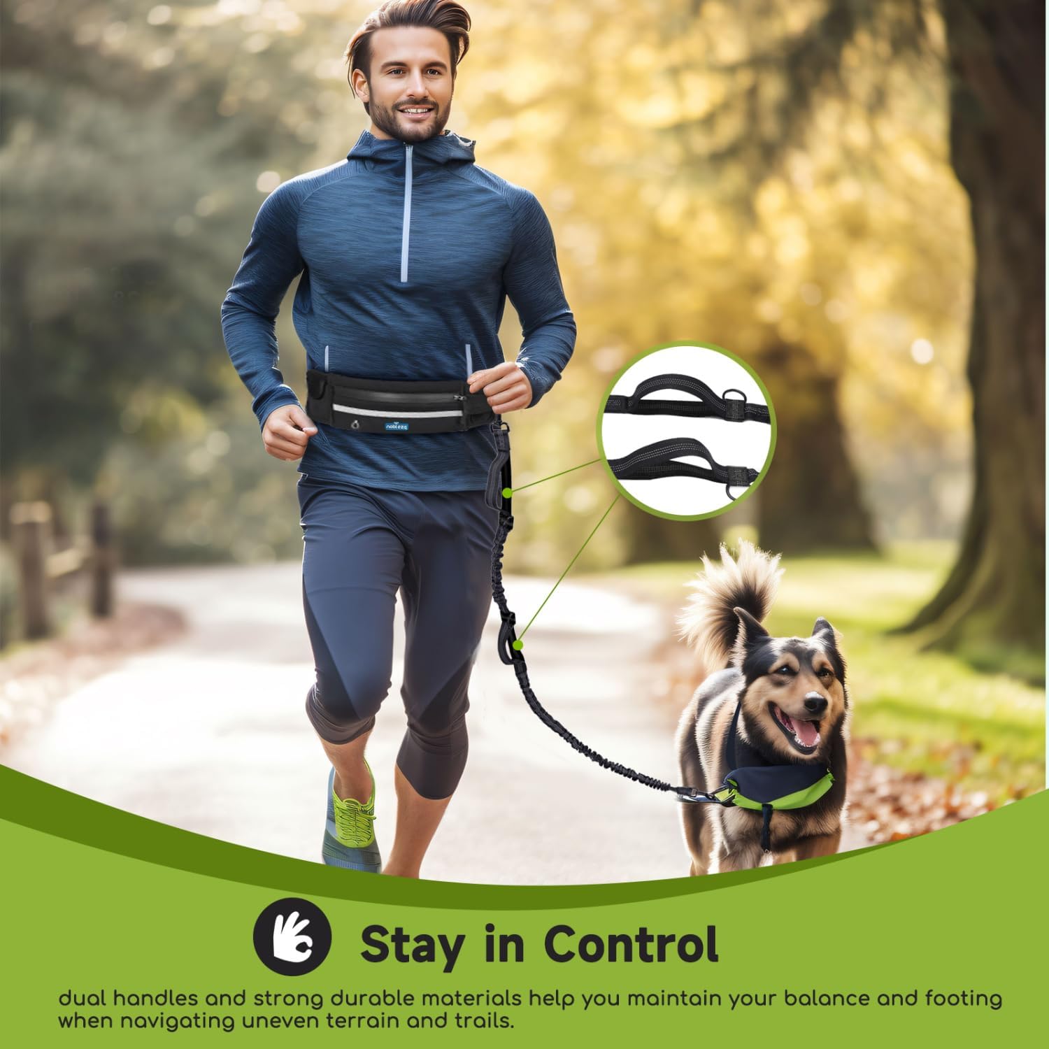 Detalle de Nobleza Laisse Mains Libres pour Chien – Ceinture de Formation et Laisse Multifonction, avec Absorption de Choc et Bande Réfléchissante
