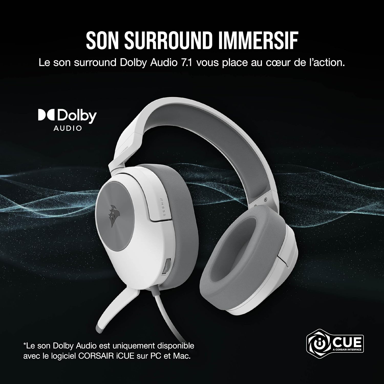 Detalle de Casque de jeu filaire Corsair HS55 Surround : Dolby 7.1, micro escamotable et compatibilité multiplateforme