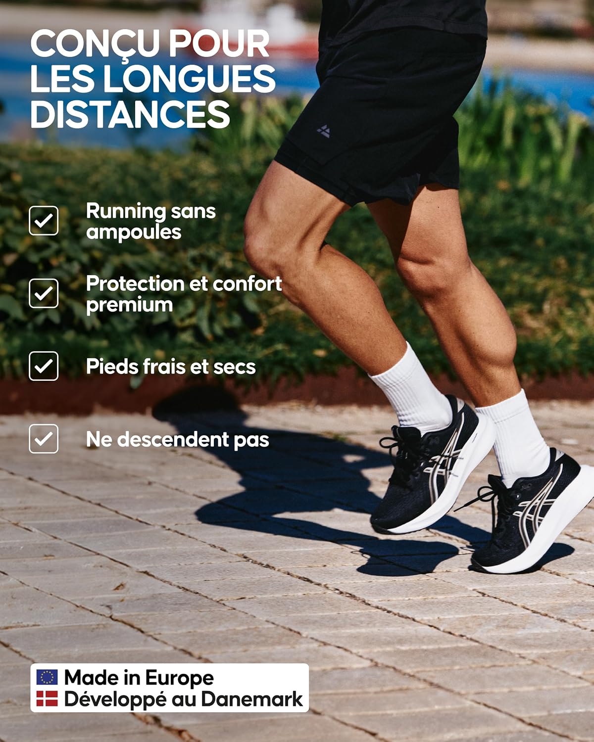 Detalle 2 de DANISH ENDURANCE Chaussettes hautes de running longue distance (lot 3 ou 5) pour homme et femme