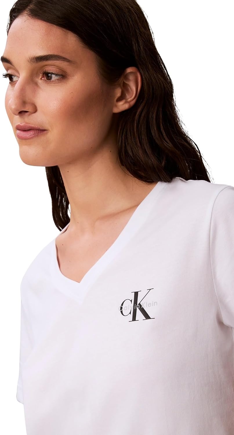 Detalle de Calvin Klein T-Shirts Manches Courtes Lot de 2 – Logo Col en V