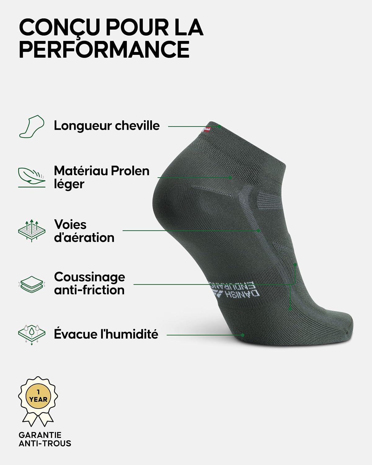 Detalle 2 de Chaussettes DANISH ENDURANCE pour vélo, 3 paires