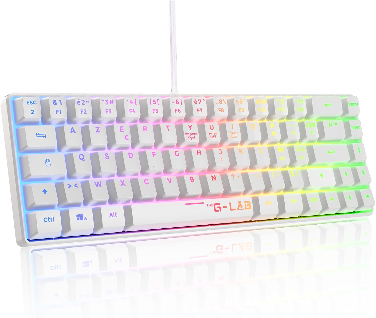 Detalle de The G-Lab Keyz Hydrogen: Clavier Gamer 60% semimec à LED multicolore pour PC/PS5