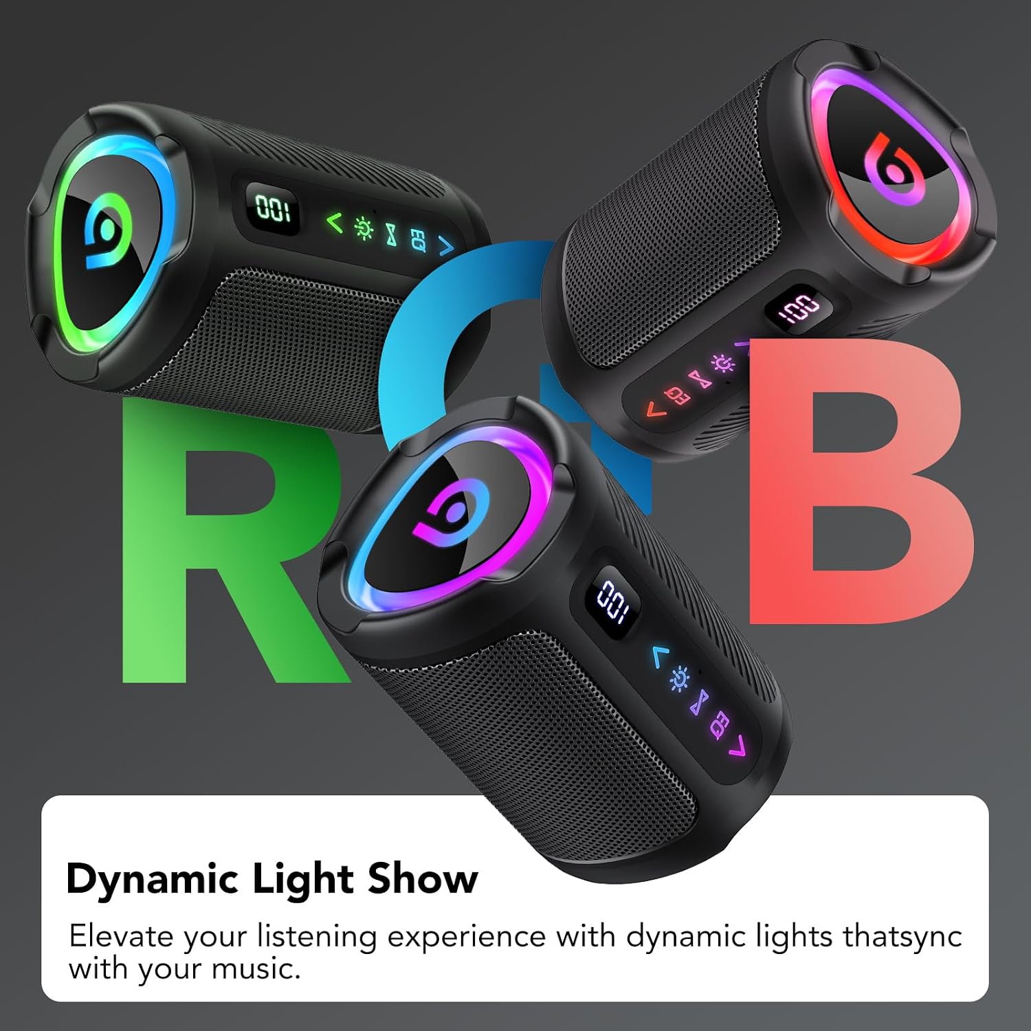 Detalle de aowoka Enceinte Bluetooth portable étanche IPX7 avec écran et éclairage LED RGB