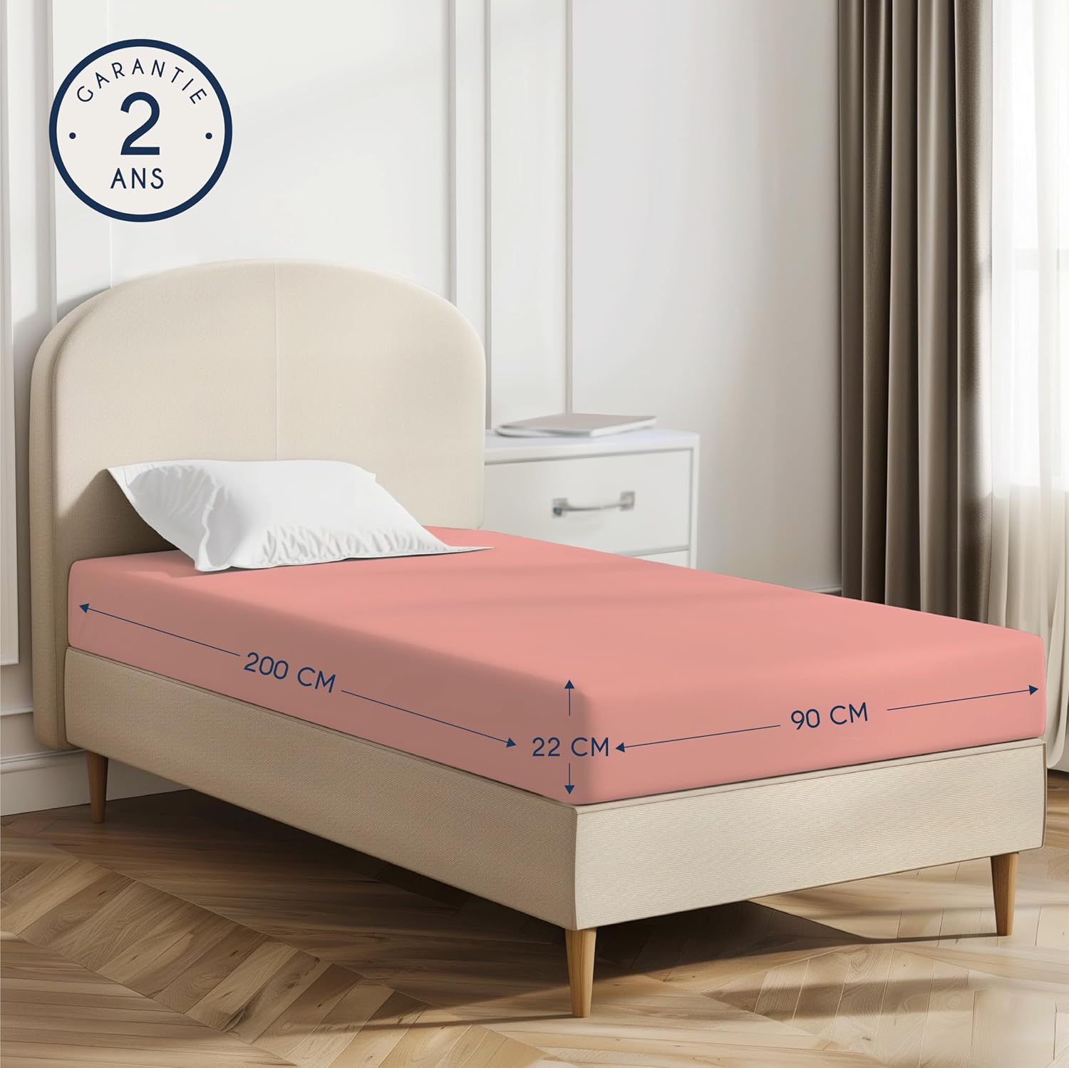 Detalle de Dreamzie Drap Housse 90x190/200 – Jersey coton 100% certifié Oeko-Tex – Rose