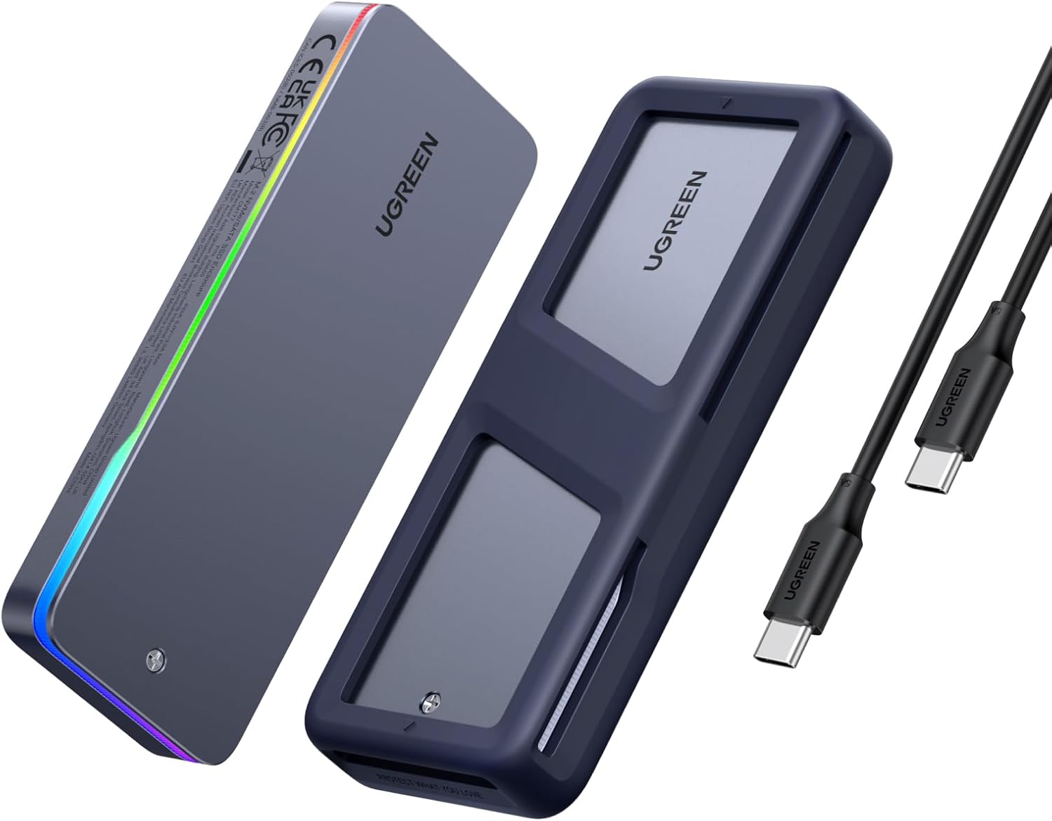 Detalle de UGREEN Boîtier RGB M.2 NVMe/SATA USB-C 3.2 Gen 2 (20 Gbps) pour SSD M.2