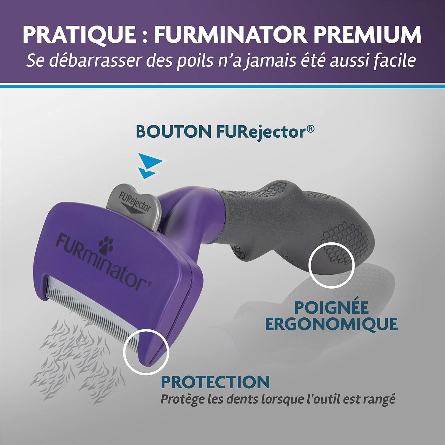 Detalle 2 de FURminator Outil de toilettage pour chat grande taille à poils longs – poignée ergonomique, élimination du poil en 1 clic