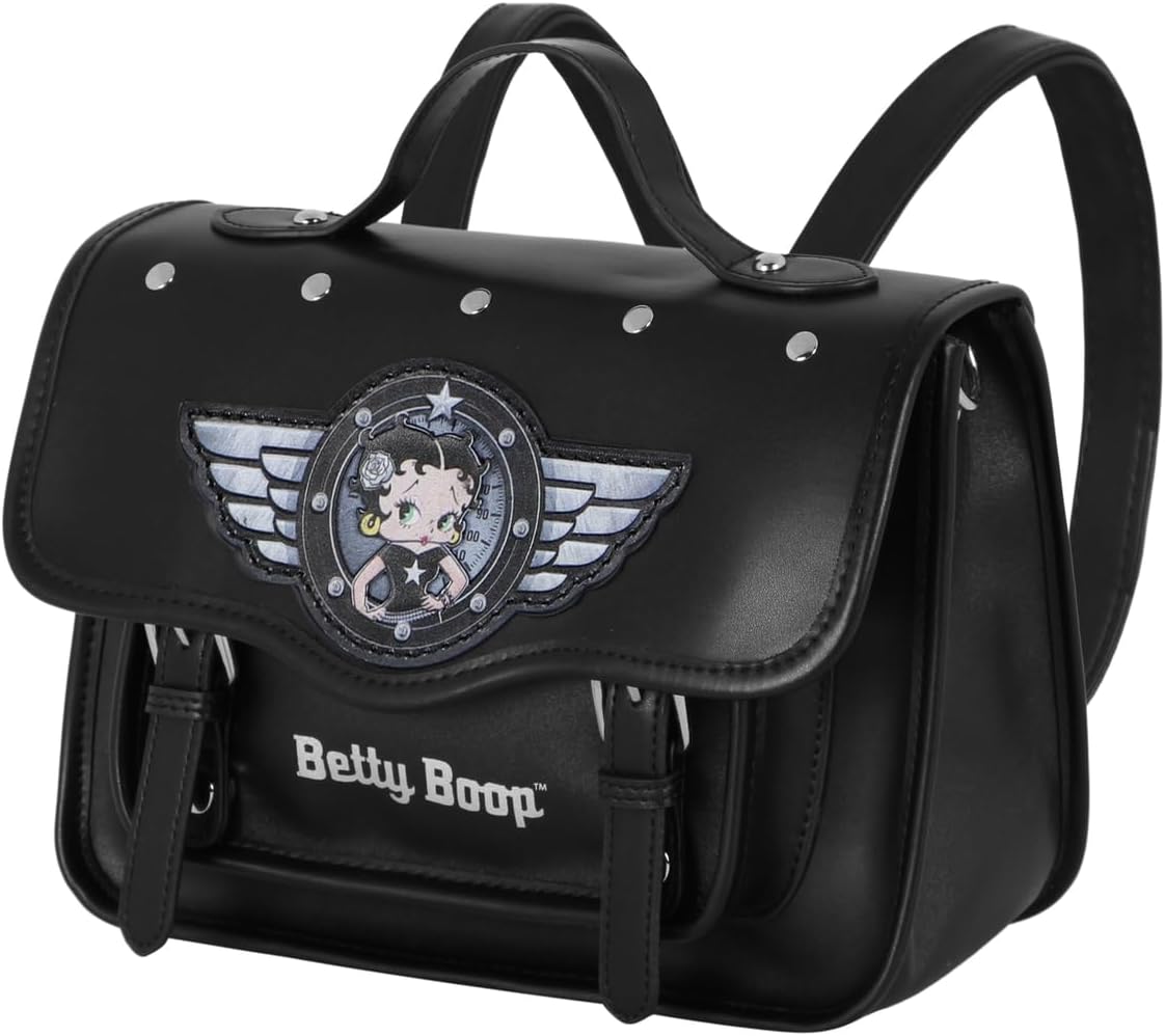 Detalle 2 de Betty Boop Motor Love: Sac bandoulière et sac à dos satchel Noir 27x19 cm