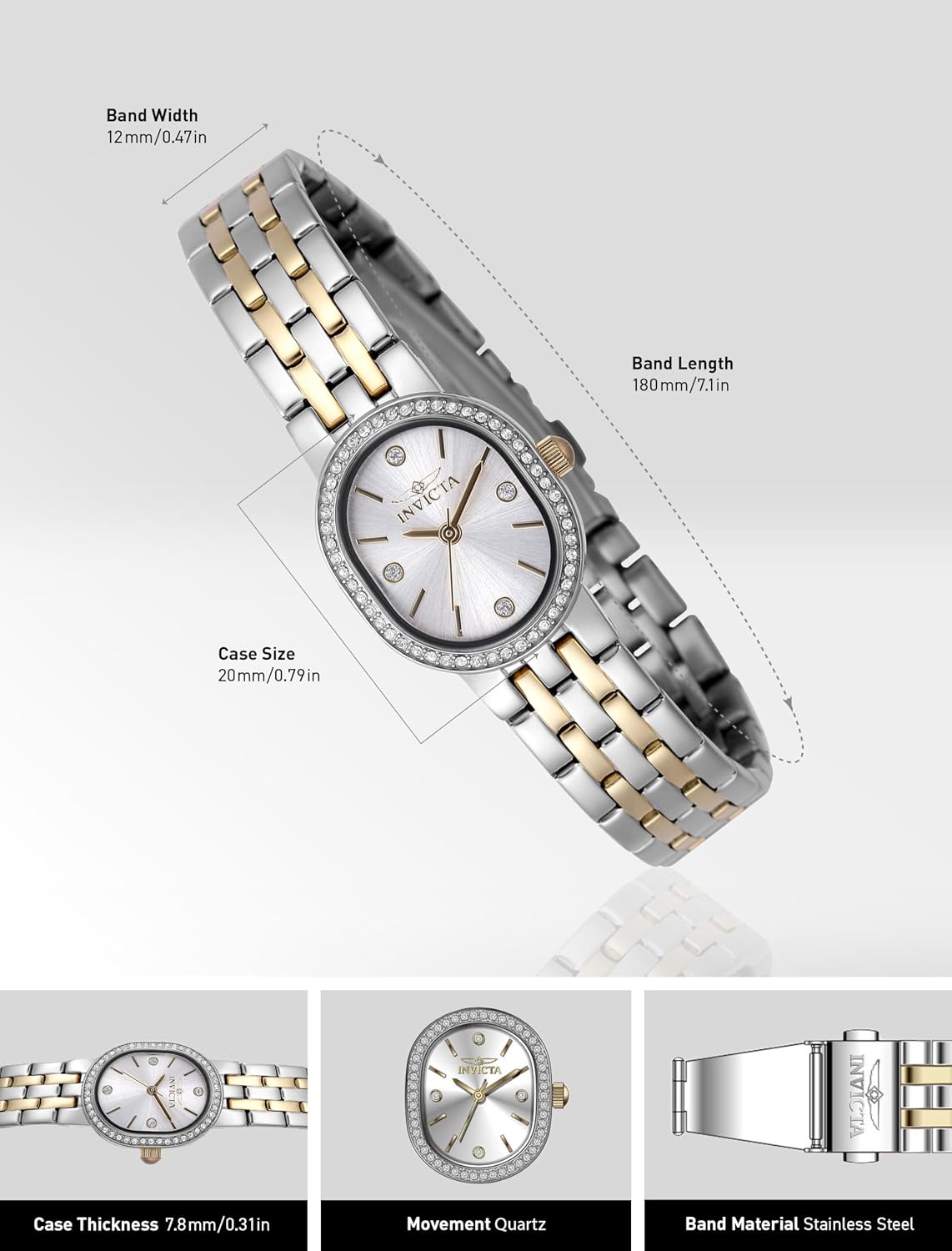 Detalle de Invicta Angel 48136 pour femme — montre à quartz en acier inoxydable, boîtier 20 mm