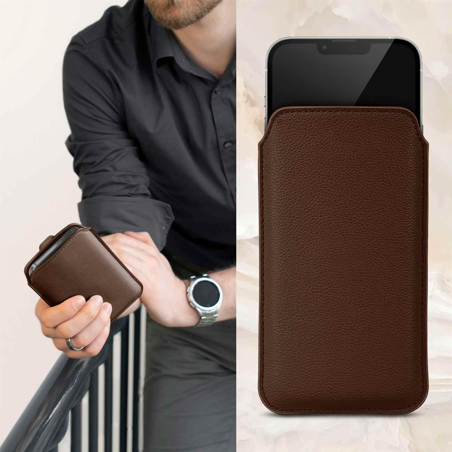 Detalle de ONEFLOW Étui fin avec languette d’extraction pour iPhone SE (2020/2022) – Doublure microfibre et protection 360°