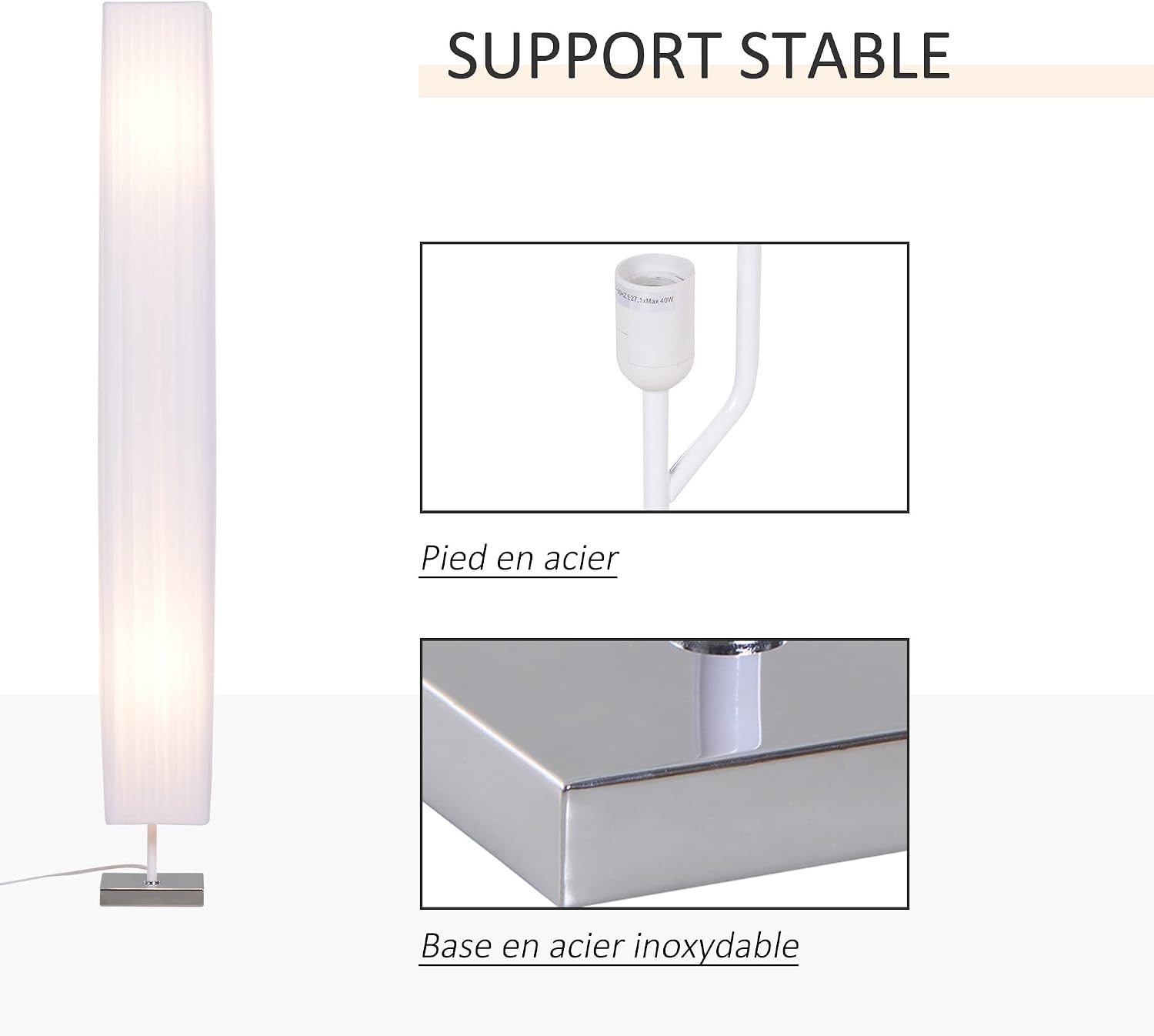 Detalle 2 de HOMCOM Lampadaire sur pied moderne 120 cm, abat-jour blanc et interrupteur au pied