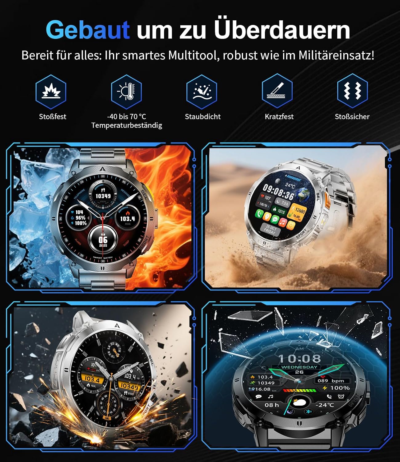 Detalle de BENYAR SMART Montre Connectée Homme avec Torche LED – Écran AMOLED 1,62 pouces, 110+ modes sportifs