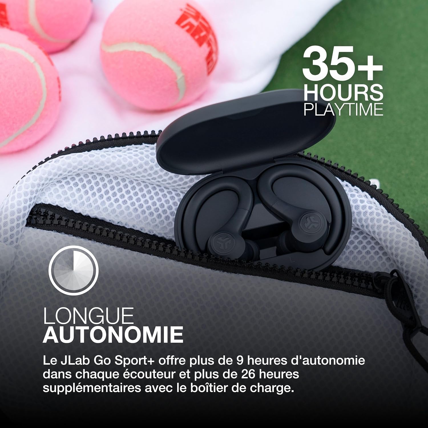 Detalle 2 de JLab Go Air Sport+ — écouteurs Bluetooth true wireless sport, 35 h d’autonomie, étanchéité IP55
