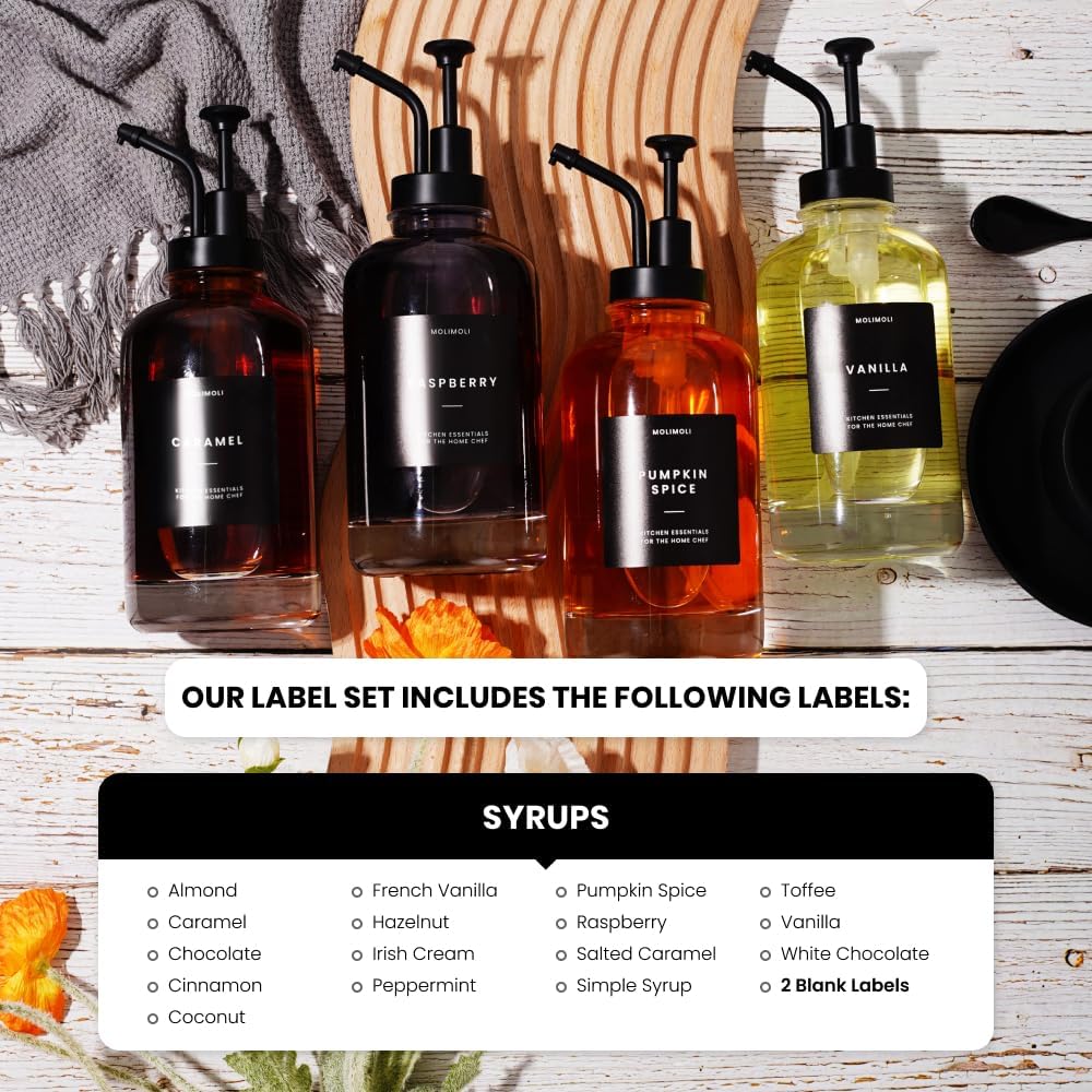 Detalle de Molimoli Lot de 4 distributeurs de sirop café avec bouteilles en verre et pompes noir