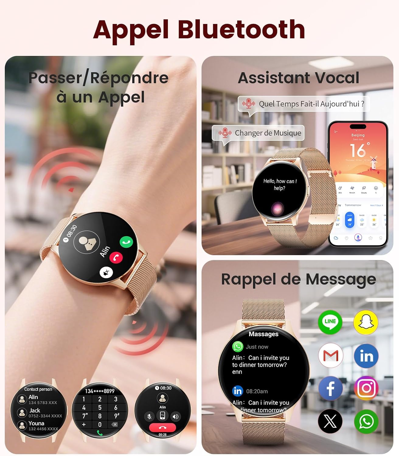 Thumbnail 4 de LIGE Montre Connectée Femme 1,43" AMOLED doré
