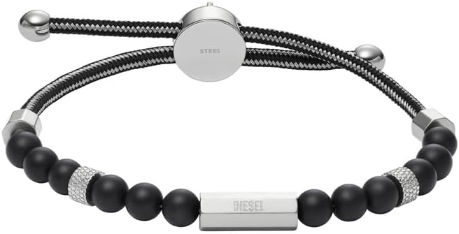Detalle de Diesel Homme – Bracelet en perles semi-précieuses avec fermoir à glissière