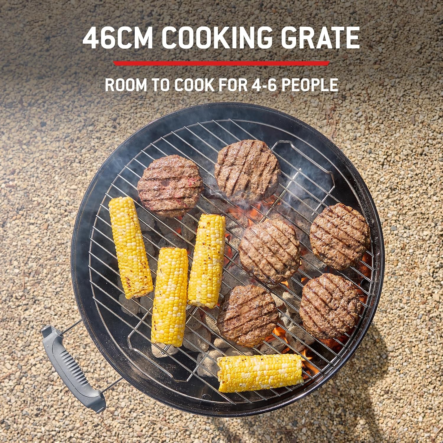 Detalle de Weber Compact Kettle barbecue à charbon (version 2026) – trépied avec roulettes, 47 cm, noir