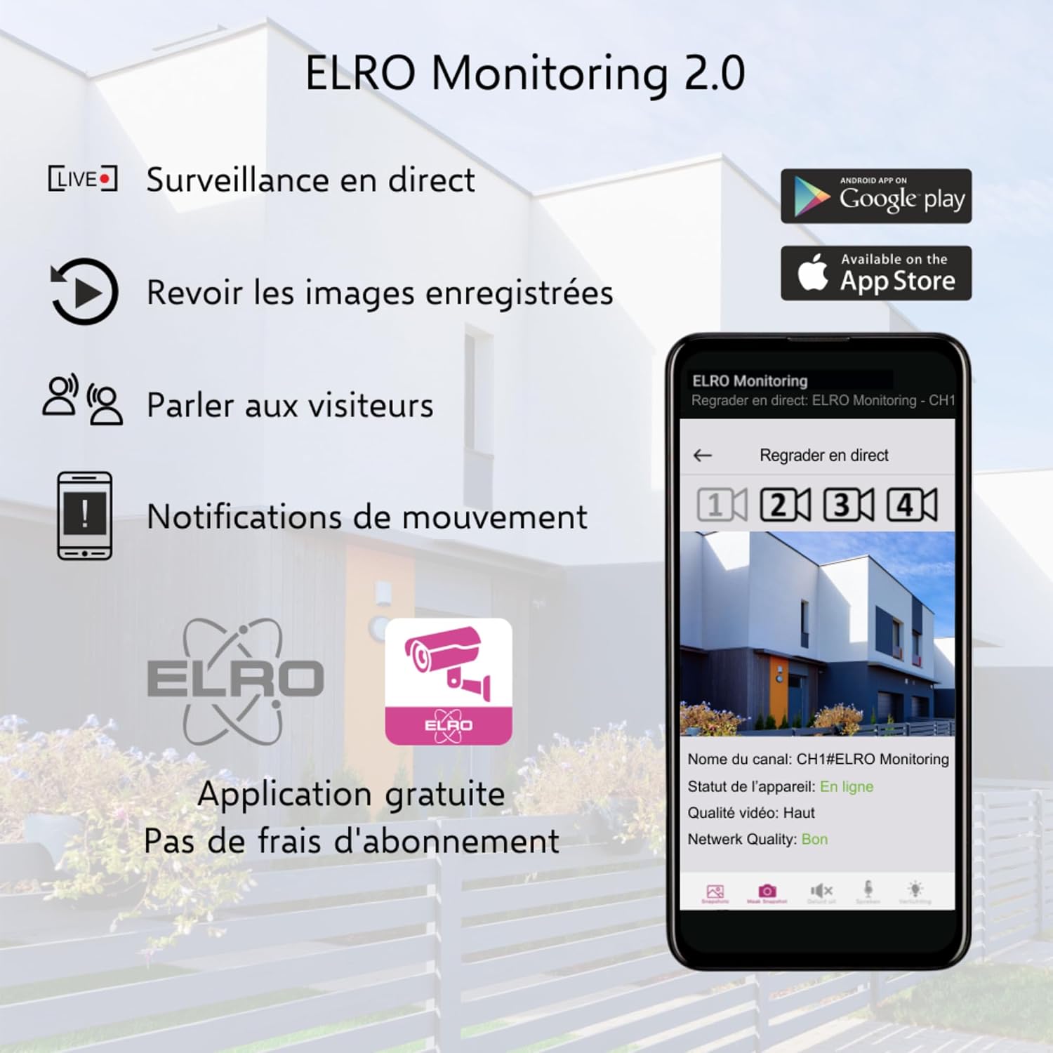 Detalle de ELRO CZ40RIPS Kit de caméra de Surveillance sans Fil Full HD 1080p avec écran 7" et Application