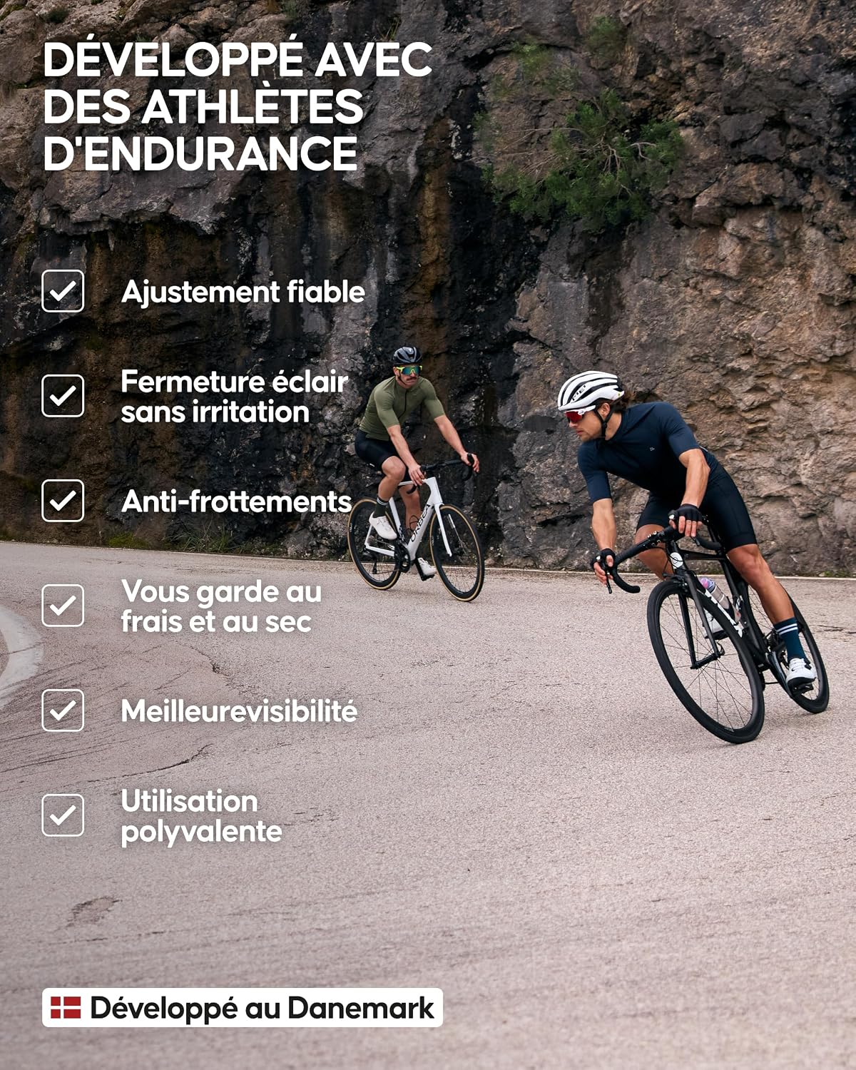 Detalle de DANISH ENDURANCE Maillot de cyclisme manches courtes homme : léger, respirant et coupe ajustée