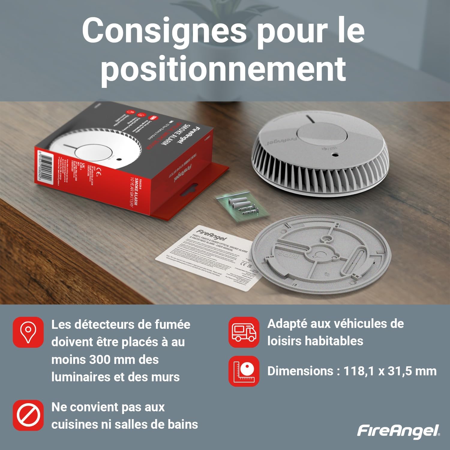 Detalle 2 de Fire Angel Lot de 2 Détecteurs de fumée optiques NF certifiés – remplacement et détection précoce