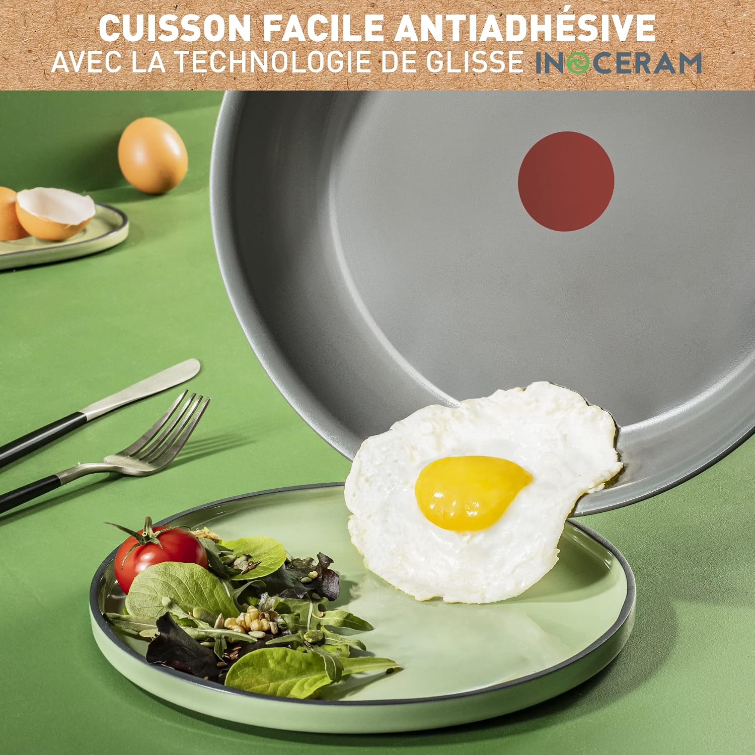Detalle 2 de Tefal Ingenio Renew Poêle 28 cm – induction, revêtement céramique Inoceram, recyclée, Thermo-Signal