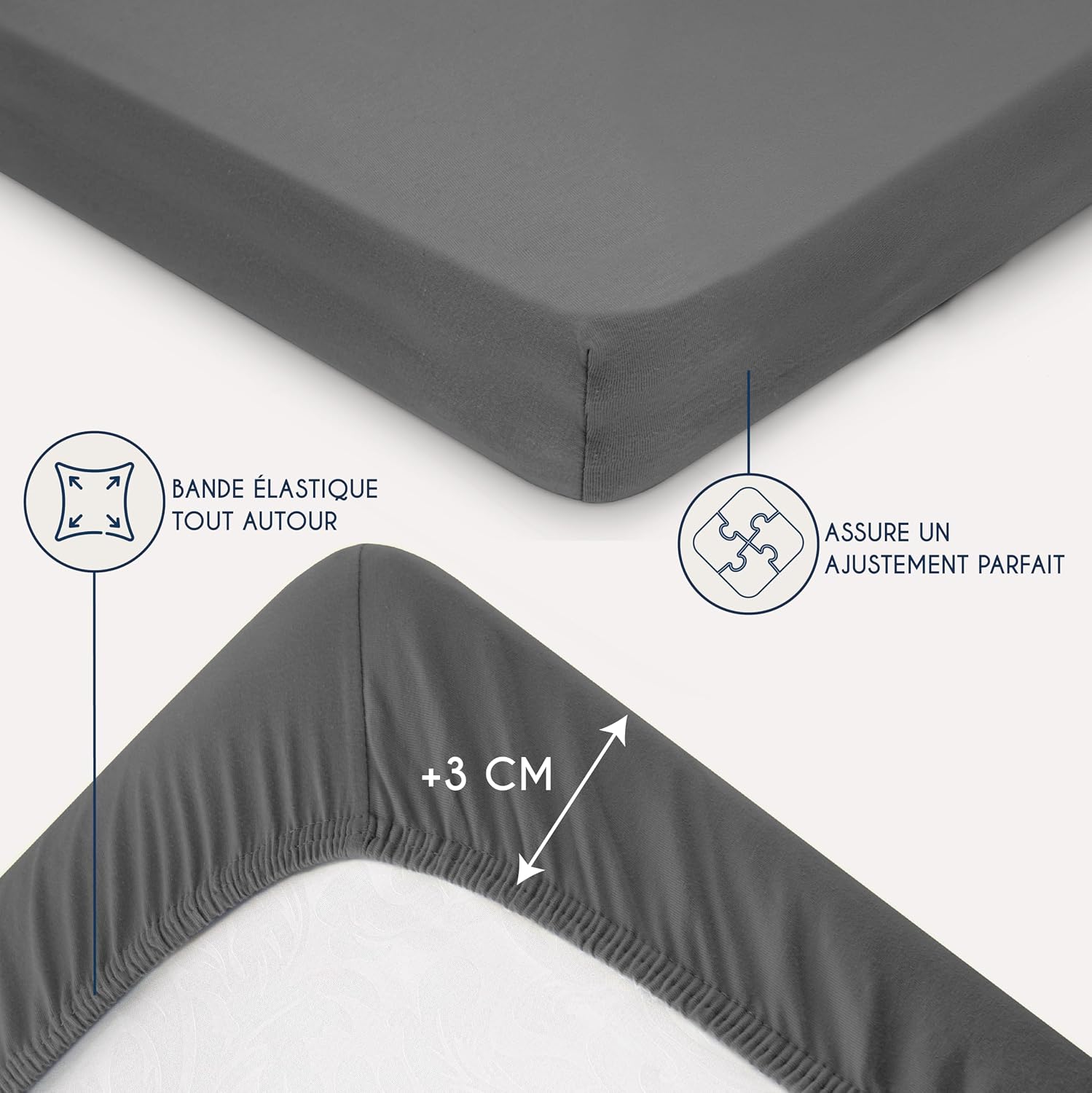 Detalle de Dreamzie Drap-Housse 140x190/200 - Anthracite, 100% Jersey coton certifié Oeko Tex