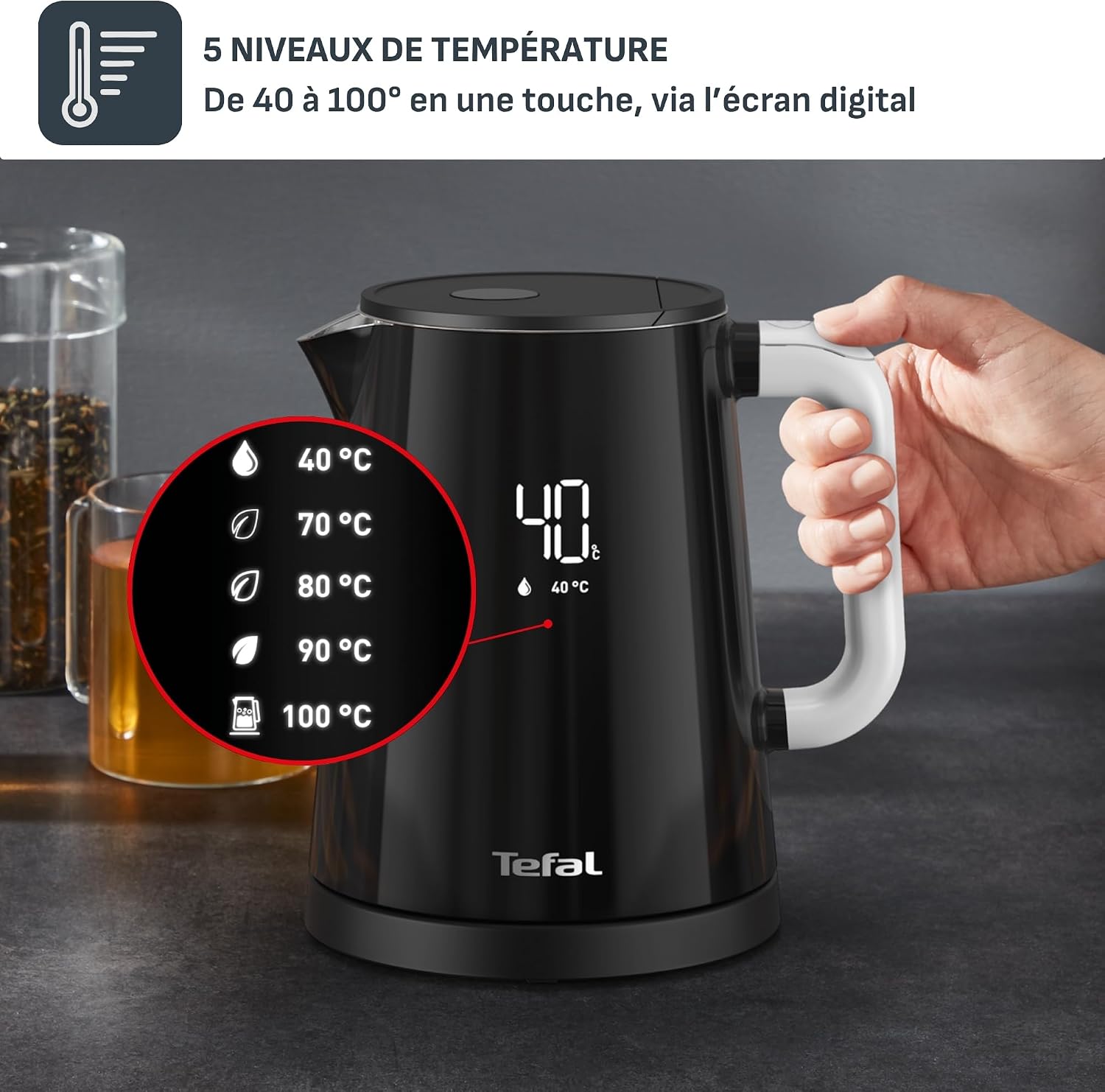 Detalle de Tefal KO854830 Bouilloire 1 L, 5 températures, maintien 30 min 🔌