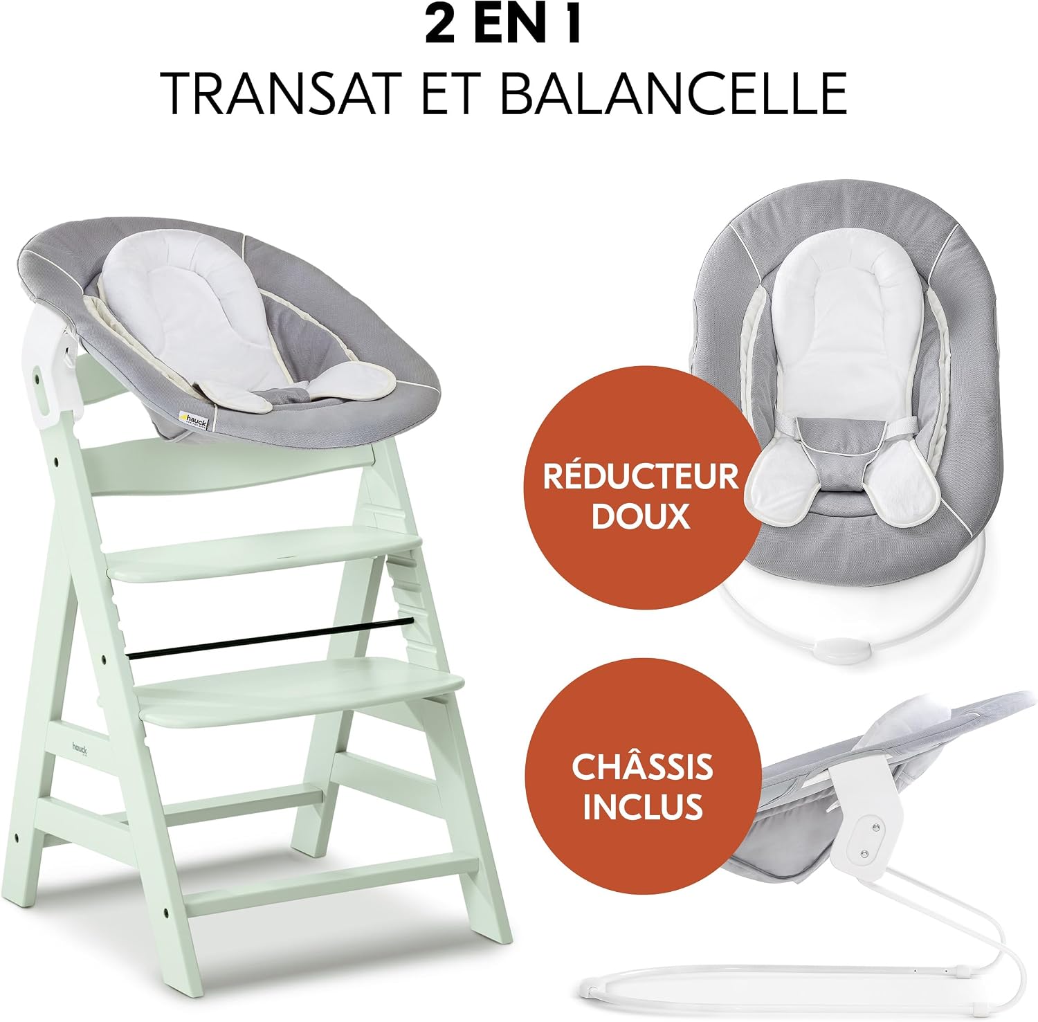 Detalle de hauck Alpha Plus 4 en 1 Chaise Haute Bébé Évolutive avec Insert Nouveau-né – Menthe