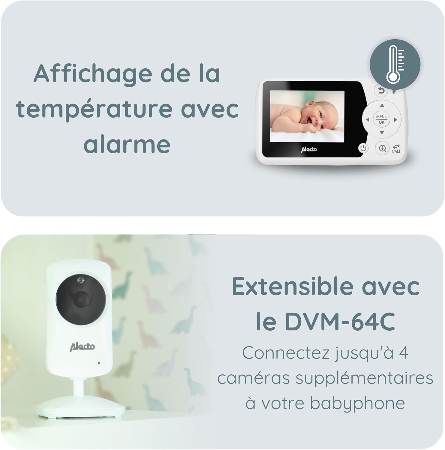 Detalle de Alecto bébé DVM64 écoute-bébé avec caméra fixe, VOX, vision nocturne et écran 11 cm