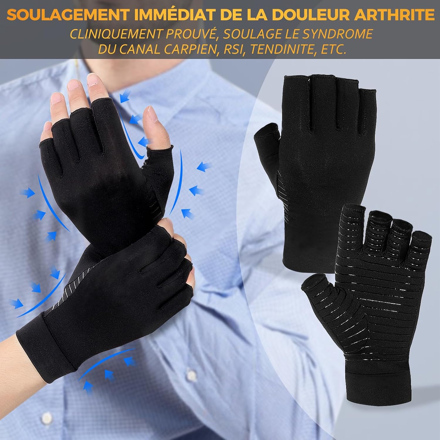 Detalle de Donfri – 2 paires de gants de compression pour arthrite en cuivre, taille L