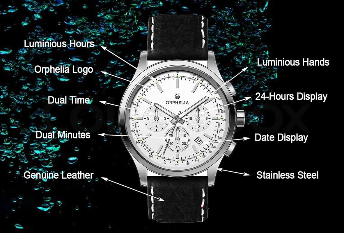 Detalle de Orphelia Montre Homme 24h Dual Time Quartz Cuir – acier et cuir, 49 mm